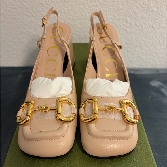 New Gucci Women’s Mid-heel Slingback with Horsebit Skin Rose Size 34.5 US 4.5 - Picture 7 of 8